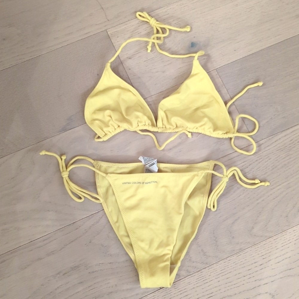 United Colors Of Benetton Yellow Triangle String Bikini Set